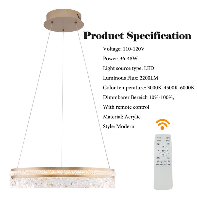 Mercer41 19.7in Modern LED Dimmable Pendant Ceiling Light with Remote